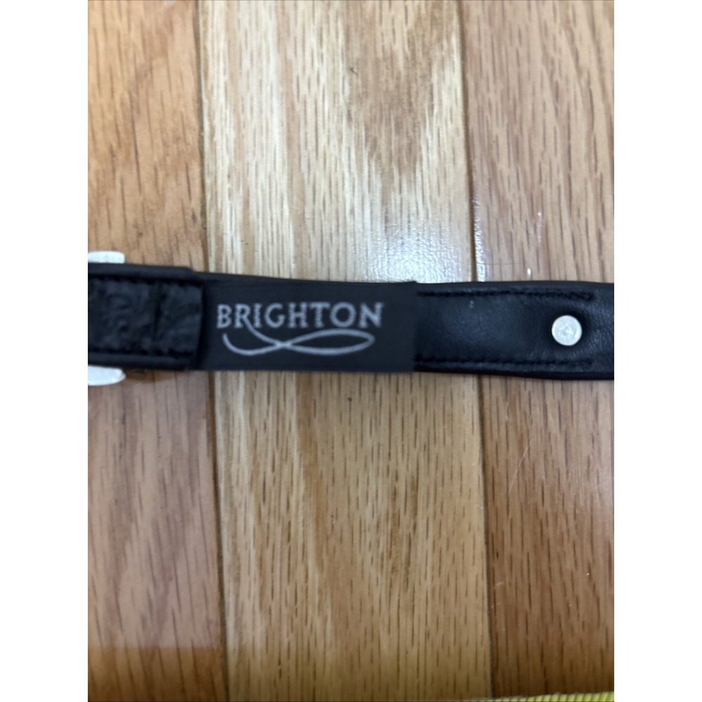 BRIGHTON Womens Beaded Black Leather Skinny Belt Tribal Festival Silver Buckle - Picture 7 of 8